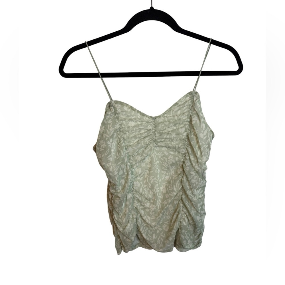 No Boundaries Green and White Floral Mesh Ruched Camisole